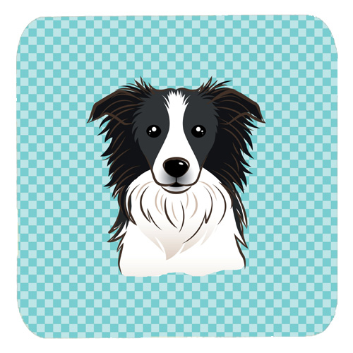 3.5 x 3.5 In. Checkerboard Blue Border Collie Foam Coasters, Set Of 4