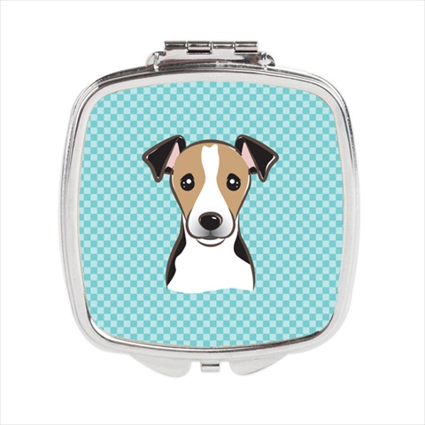 Checkerboard Blue Jack Russell Terrier Compact Mirror- 2.75 x 3 x .3 In.