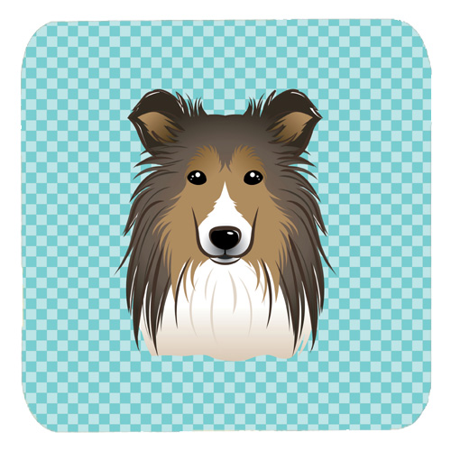 3.5 x 3.5 In. Checkerboard Blue Sheltie Foam Coasters, Set Of 4