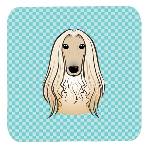 3.5 x 3.5 In. Checkerboard Blue Afghan Hound Foam Coasters, Set Of 4