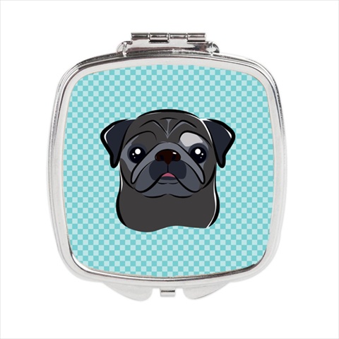 BB1201SCM Checkerboard Blue Black Pug Compact Mirror- 2.75 x 3 x .3 In.