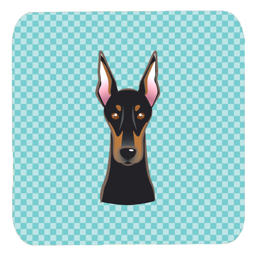 3.5 x 3.5 In. Checkerboard Blue Doberman Foam Coasters, Set Of 4