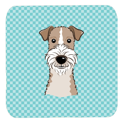 Checkerboard Blue Wire Haired Fox Terrier Foam Coasters- Set Of 4