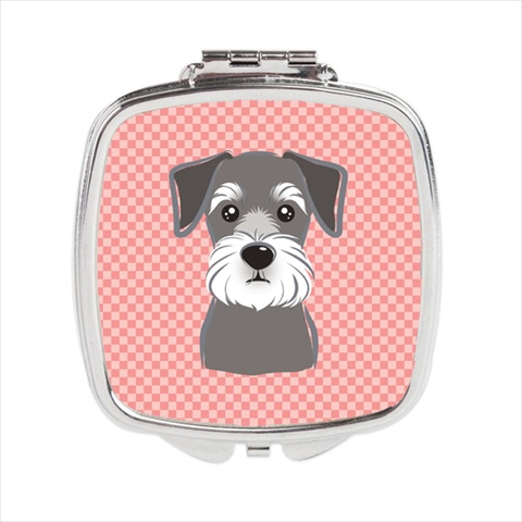 BB1206SCM Checkerboard Pink Schnauzer Compact Mirror- 2.75 x 3 x .3 In.