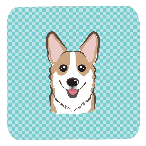 Checkerboard Blue Corgi Foam Coasters- Set Of 4