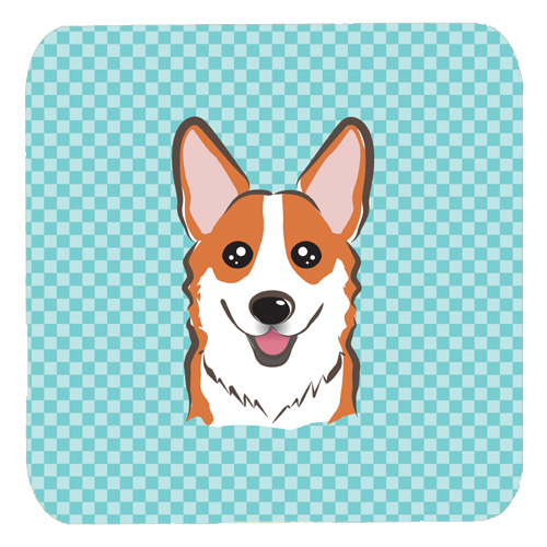 Checkerboard Blue Corgi Foam Coasters- Set Of 4