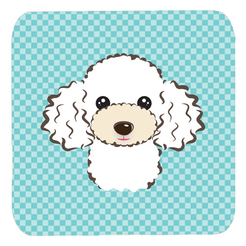 Checkerboard Blue White Poodle Foam Coasters- Set Of 4