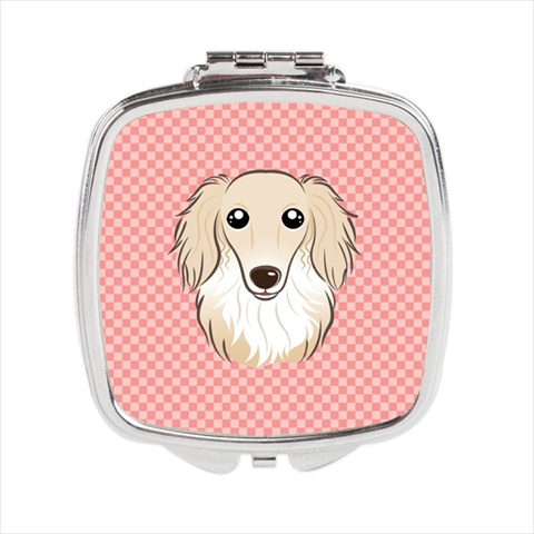 Checkerboard Pink Longhair Creme Dachshund Compact Mirror