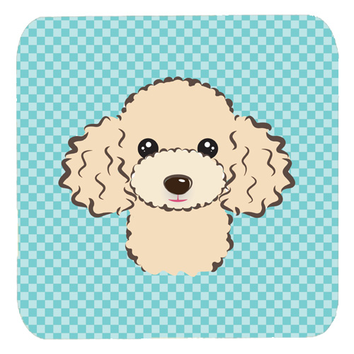 Checkerboard Blue Buff Poodle Foam Coasters - Set Of 4
