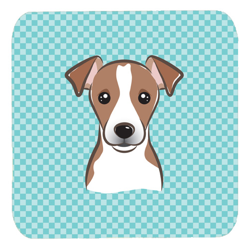 Checkerboard Blue Jack Russell Terrier Foam Coasters- Set Of 4