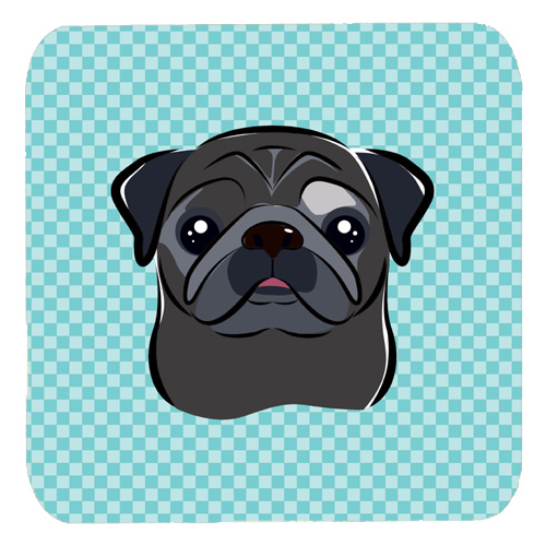 3.5 x 3.5 In. Checkerboard Blue Black Pug Foam Coasters, Set Of 4