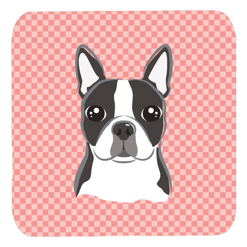 Checkerboard Pink Boston Terrier Foam Coasters - Set Of 4
