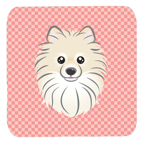 Checkerboard Pink Pomeranian Foam Coasters- Set Of 4