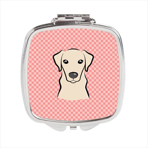 Checkerboard Pink Yellow Labrador Compact Mirror, 2.75 x 3 x .3 In.
