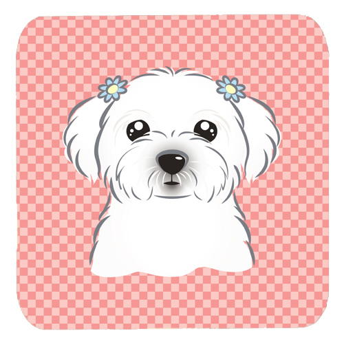 BB1208FC 3.5 x 3.5 In. Checkerboard Pink Maltese Foam Coasters- Set Of 4