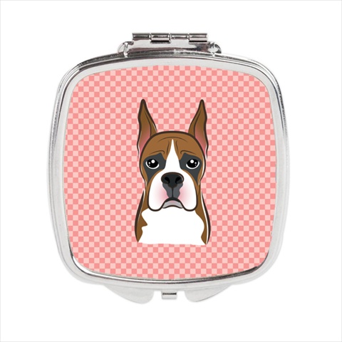 Checkerboard Pink Boxer Compact Mirror- - 2.75 x 3 x .3 In.