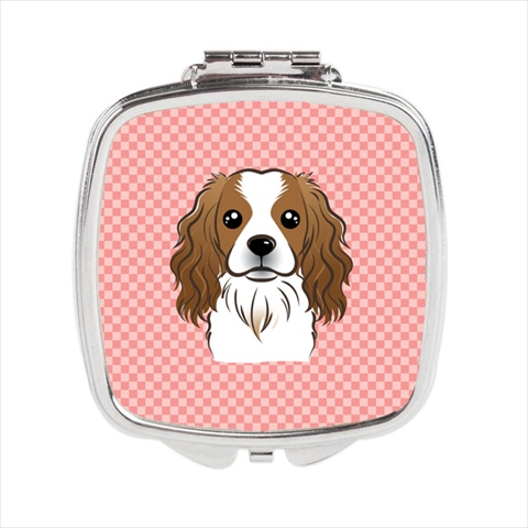 BB1224SCM Checkerboard Pink Cavalier Spaniel Compact Mirror- 2.75 x 3 x .3 In.
