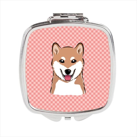 Checkerboard Pink Shiba Inu Compact Mirror