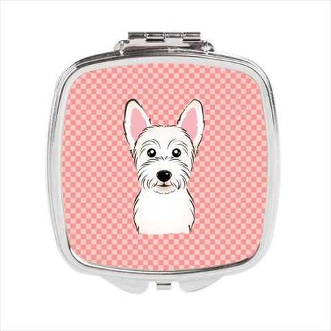 Checkerboard Pink Westie Compact Mirror- - 2.75 x 3 x .3 In.