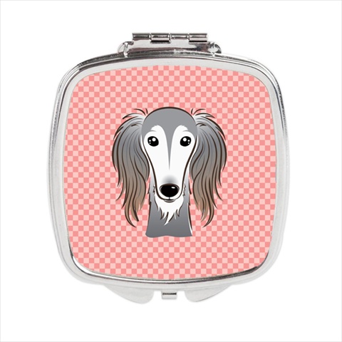 Checkerboard Pink Saluki Compact Mirror- 2.75 x 3 x .3 In.