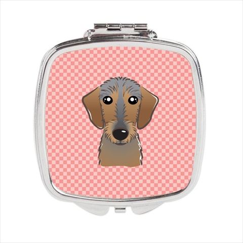 Checkerboard Pink Wirehaired Dachshund Compact Mirror - 2.75 x 3 x .3 In.