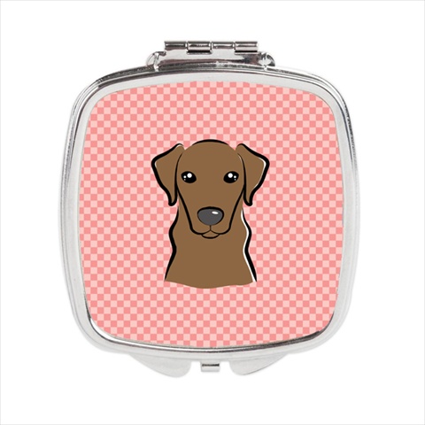 BB1234SCM Checkerboard Pink Chocolate Labrador Compact Mirror- 2.75 x 3 x .3 In.