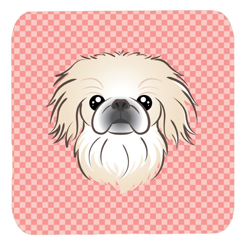 Checkerboard Pink Pekingese Foam Coasters- Set Of 4
