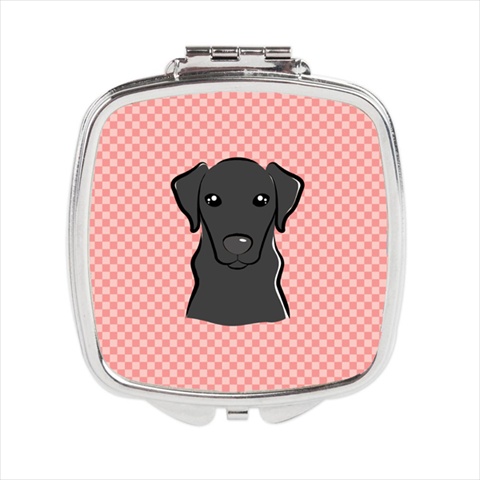 Checkerboard Pink Black Labrador Compact Mirror, 2.75 x 3 x .3 In.