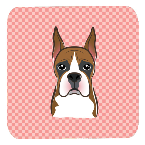 Checkerboard Pink Boxer Foam Coasters - Set Of 4