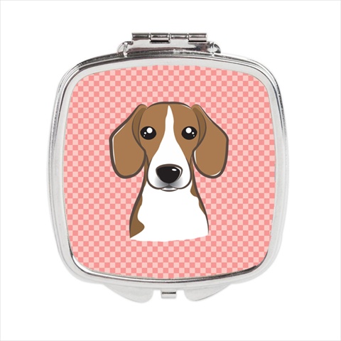 Checkerboard Pink Beagle Compact Mirror- - 2.75 x 3 x .3 In.