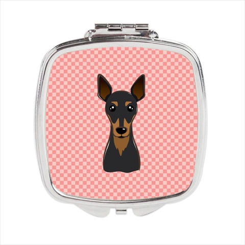Checkerboard Pink Min Pin Compact Mirror- - 2.75 x 3 x .3 In.