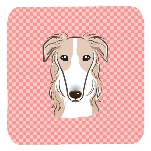 Checkerboard Pink Borzoi Foam Coasters - Set Of 4 - 3.5 x 3.5 In.