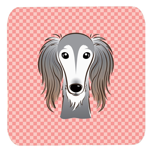 Checkerboard Pink Saluki Foam Coasters- Set Of 4