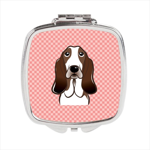 Checkerboard Pink Basset Hound Compact Mirror - 2.75 x 3 x .3 In.