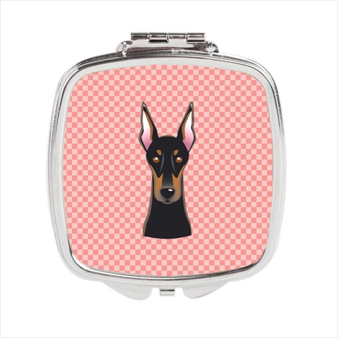 Checkerboard Pink Doberman Compact Mirror- - 2.75 x 3 x .3 In.