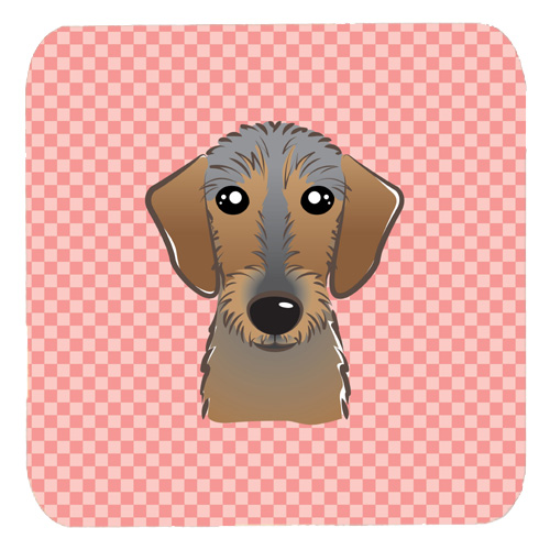 BB1233FC 3.5 x 3.5 In. Checkerboard Pink Wirehaired Dachshund Foam Coasters- Set Of 4