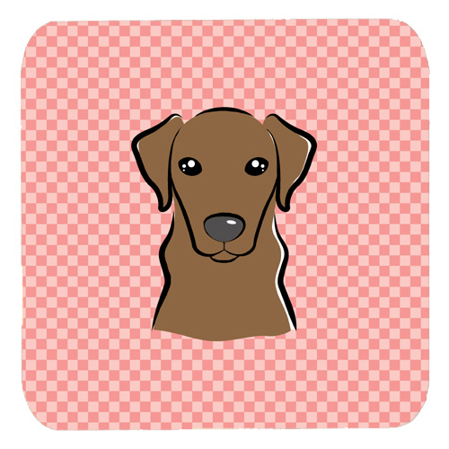 Checkerboard Pink Chocolate Labrador Foam Coasters- Set Of 4