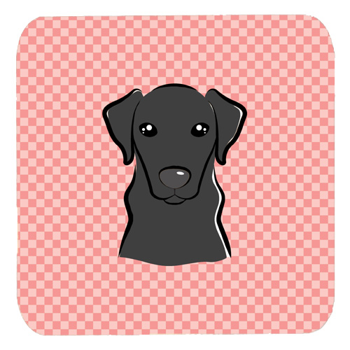 Checkerboard Pink Black Labrador Foam Coasters - Set Of 4