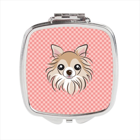 Checkerboard Pink Chihuahua Compact Mirror - 2.75 x 3 x .3 In.