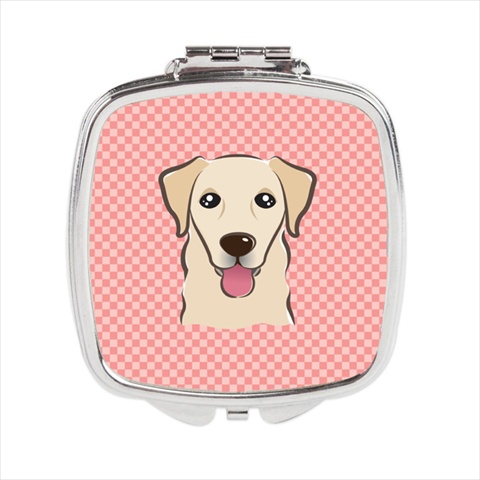 BB1252SCM Checkerboard Pink Golden Retriever Compact Mirror- 2.75 x 3 x .3 In.