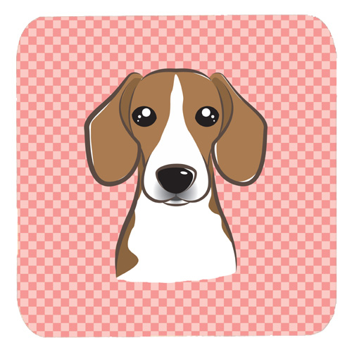 Checkerboard Pink Beagle Foam Coasters - Set Of 4 - 3.5 x 3.5 In.