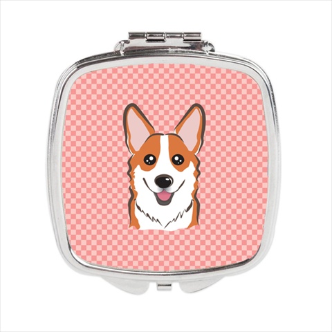Checkerboard Pink Corgi Compact Mirror