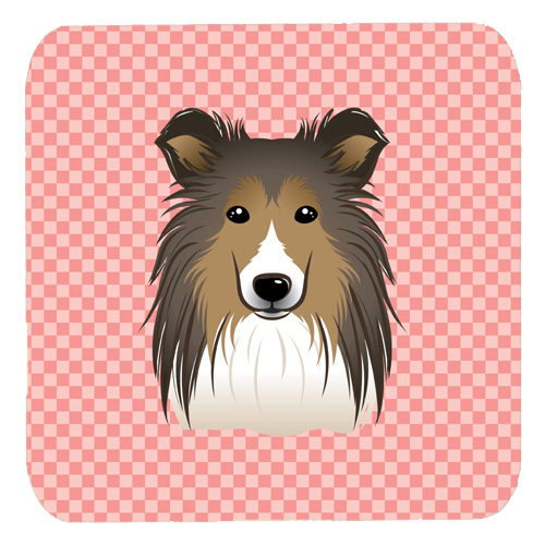 3.5 x 3.5 In. Checkerboard Pink Sheltie Foam Coasters, Set Of 4