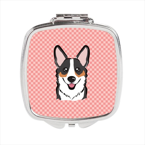 Checkerboard Pink Corgi Compact Mirror - 2.75 x 3 x .3 In.