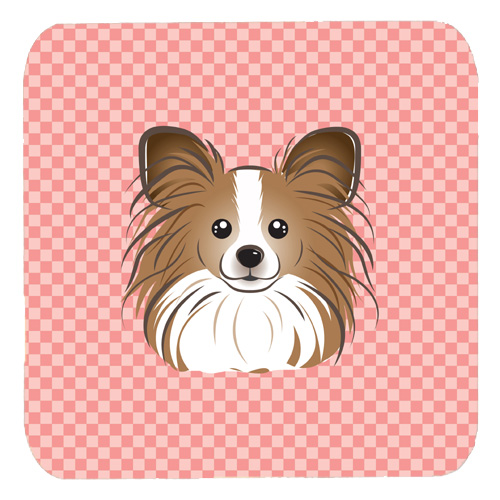 3.5 x 3.5 In. Checkerboard Pink Papillon Foam Coasters, Set Of 4