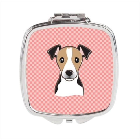 Checkerboard Pink Jack Russell Terrier Compact Mirror- - 2.75 x 3 x .3 In.