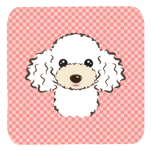 Checkerboard Pink White Poodle Foam Coasters - Set Of 4