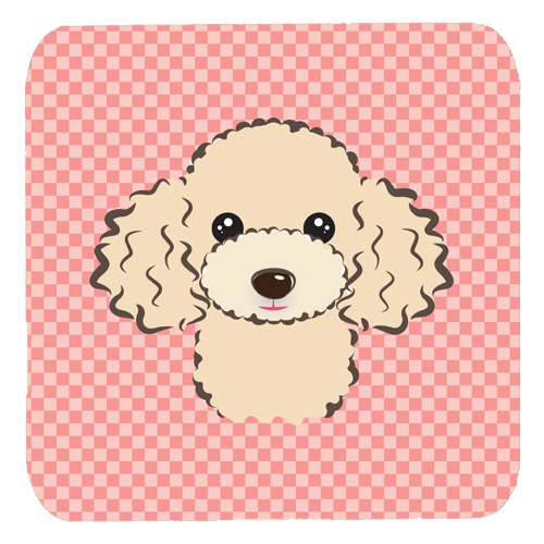 3.5 x 3.5 In. Checkerboard Pink Buff Poodle Foam Coasters, Set Of 4