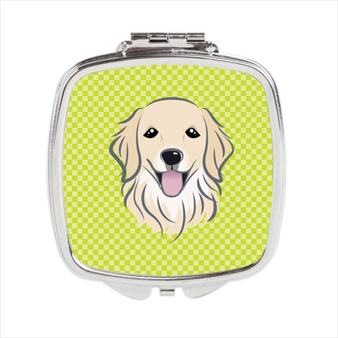 BB1267SCM Checkerboard Lime Green Golden Retriever Compact Mirror- 2.75 x 3 x .3 In.