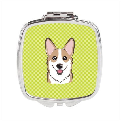BB1315SCM Checkerboard Lime Green Corgi Compact Mirror- 2.75 x 3 x .3 In.